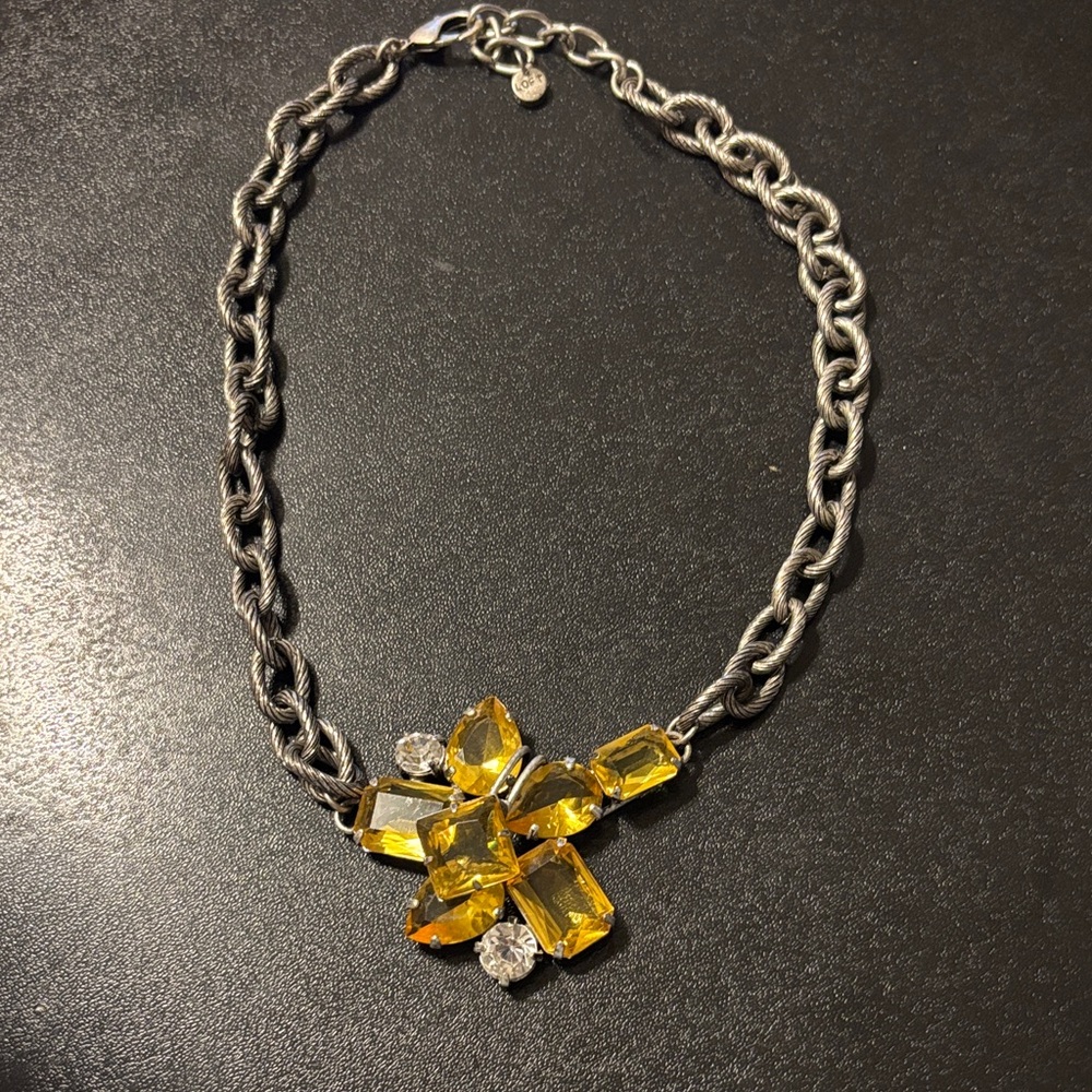 Loft Yellow Floral Statement Necklace Asymmetrical Flower